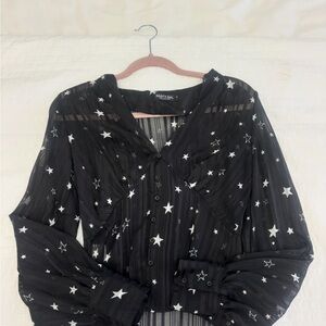 Nasty Gal Black Sheer Star Blouse